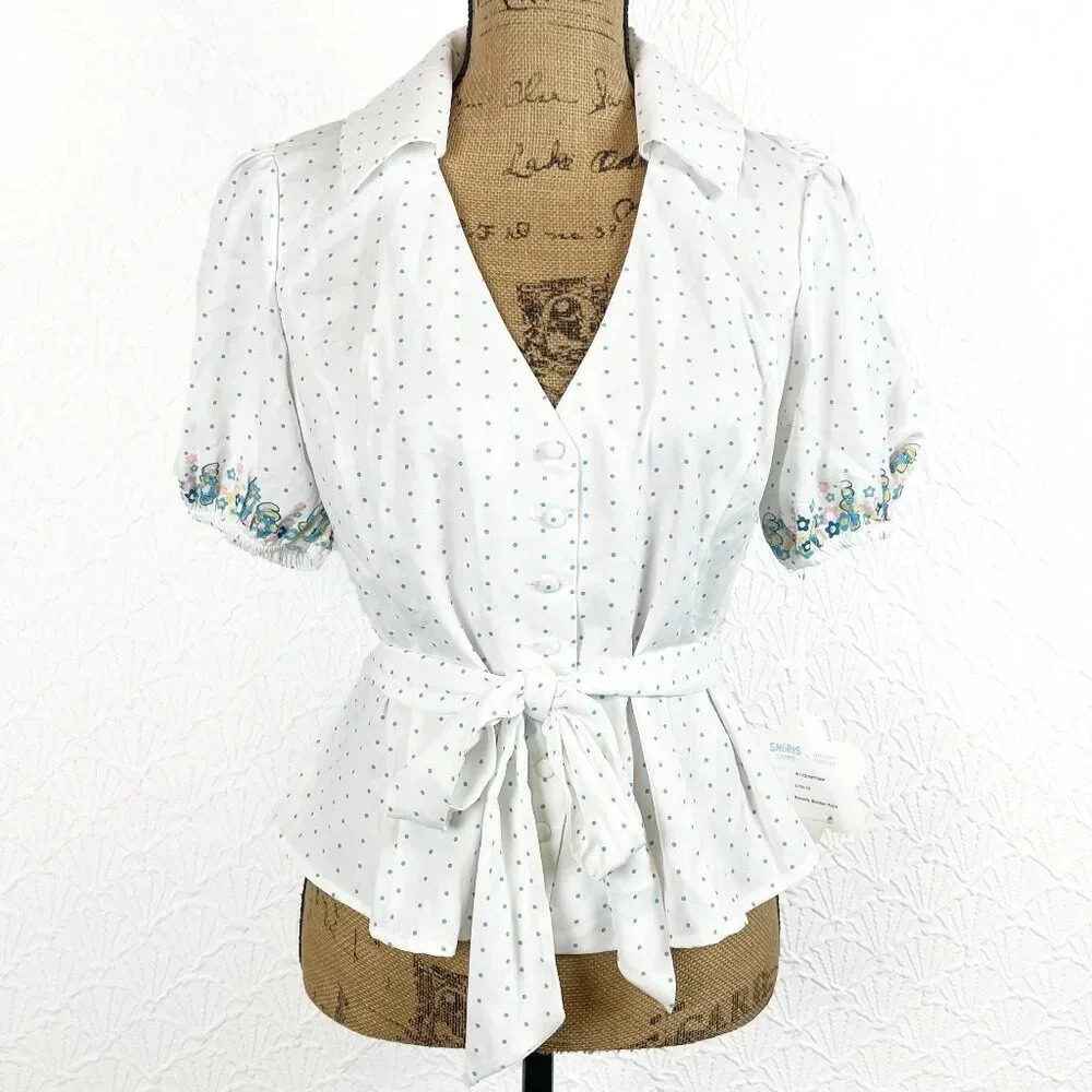 Smurfette Button-Up Blouse With Bow